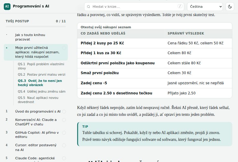 Testovací tabulka z lekce Rychlý start