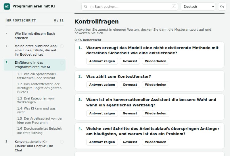 Kontrollfragen mit Schaltflächen zum Anzeigen der Antwort