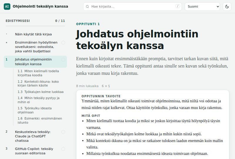 Oppitunnin sivu, jossa tavoitteet ja lukuluettelo