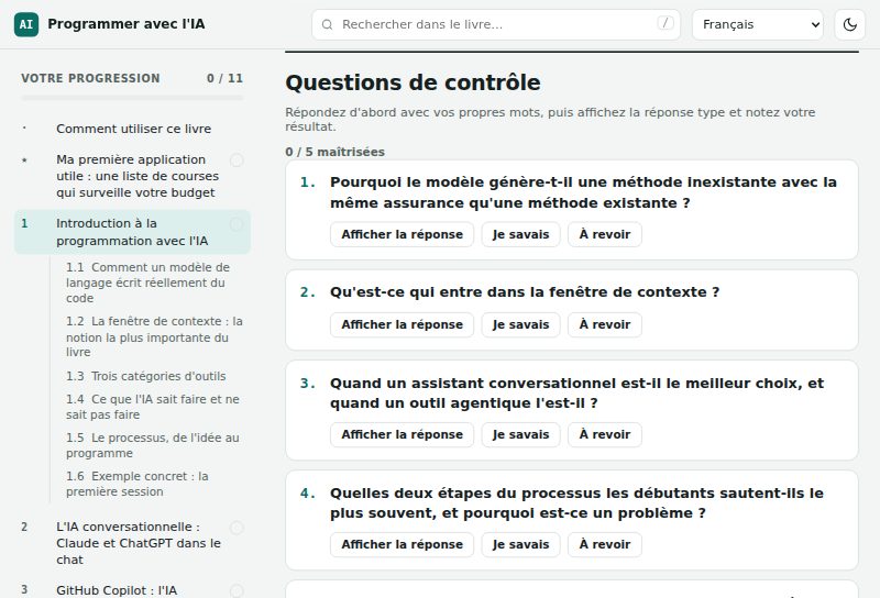 Questions de contrôle avec boutons « Afficher la réponse »