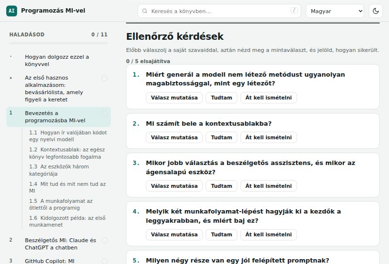 Ellenőrző kérdések válaszmegjelenítő gombokkal