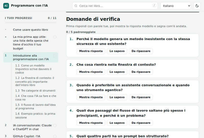 Domande di verifica con pulsanti per mostrare la risposta