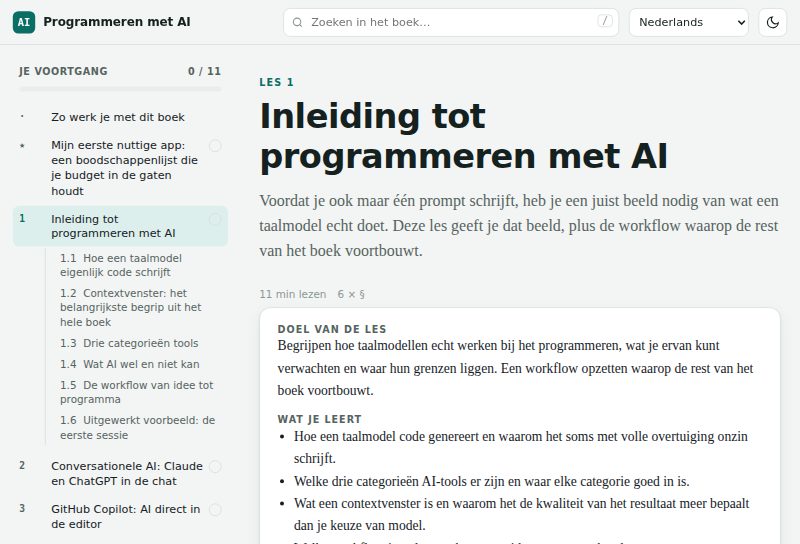 Een lespagina met doelen en een hoofdstukkenlijst