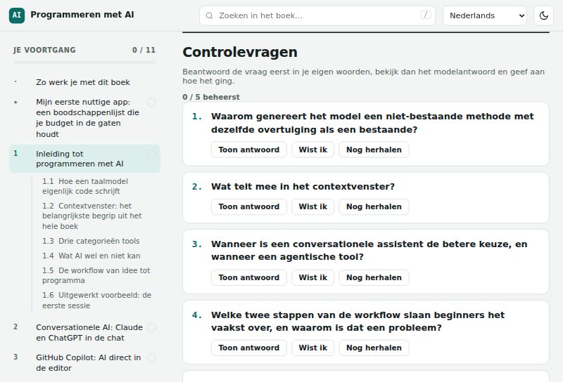 Controlevragen met knoppen om het antwoord te tonen