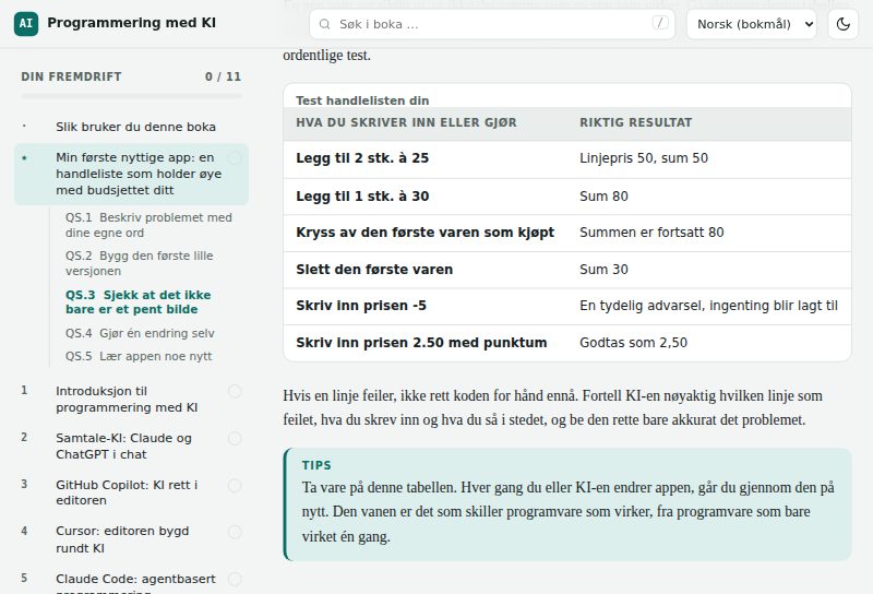 Testtabellen i hurtigstartleksjonen