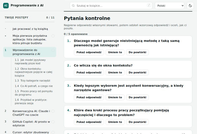 Pytania kontrolne z przyciskami pokazującymi odpowiedź