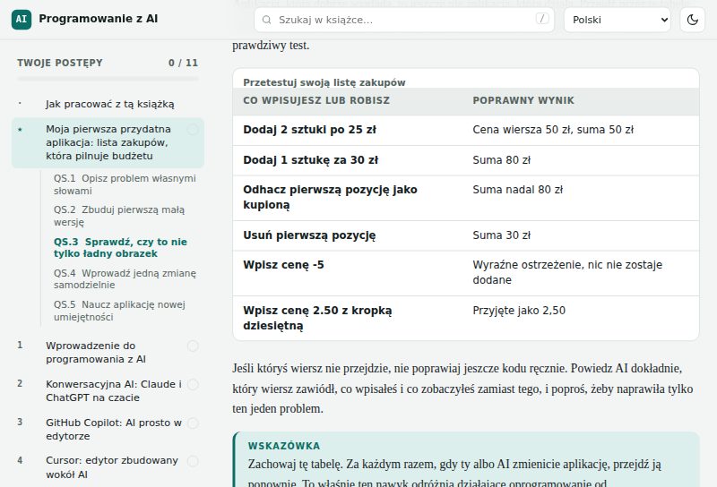 Tabela testów z lekcji Szybki start