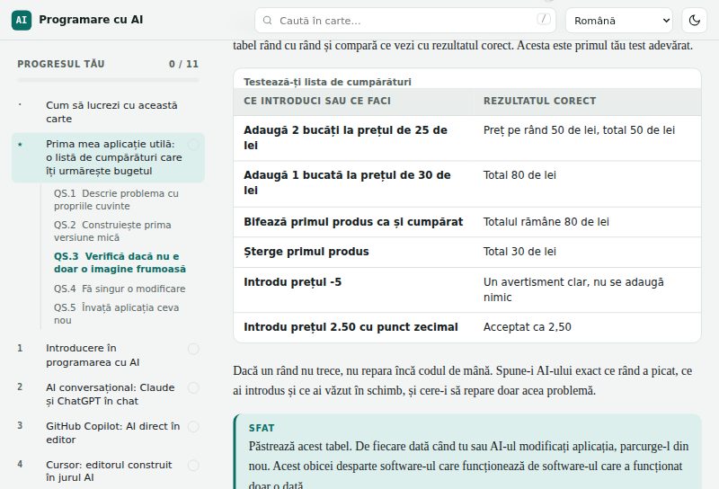 Tabelul de teste din lecția Start rapid