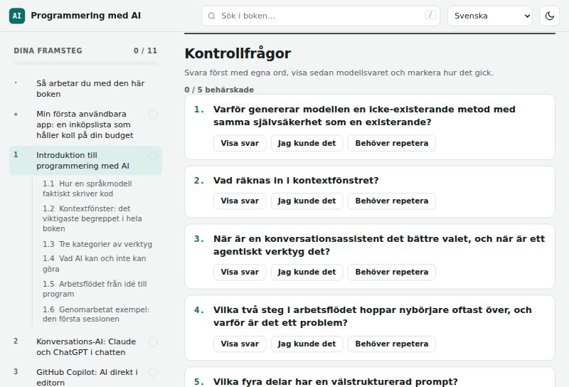 Kontrollfrågor med knappar för att visa svaret