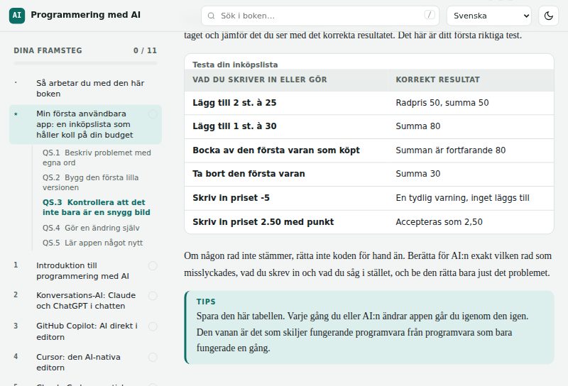 Testtabellen i snabbstartslektionen